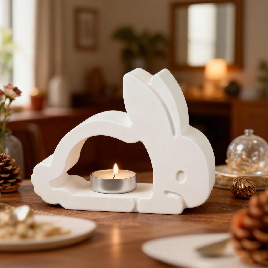 1 Pcs DIY Easter Bunny Hollow Candle Holder Resin Mold Figurine Bunny Plaster Silicone Mold Home Decor Desktop Storage