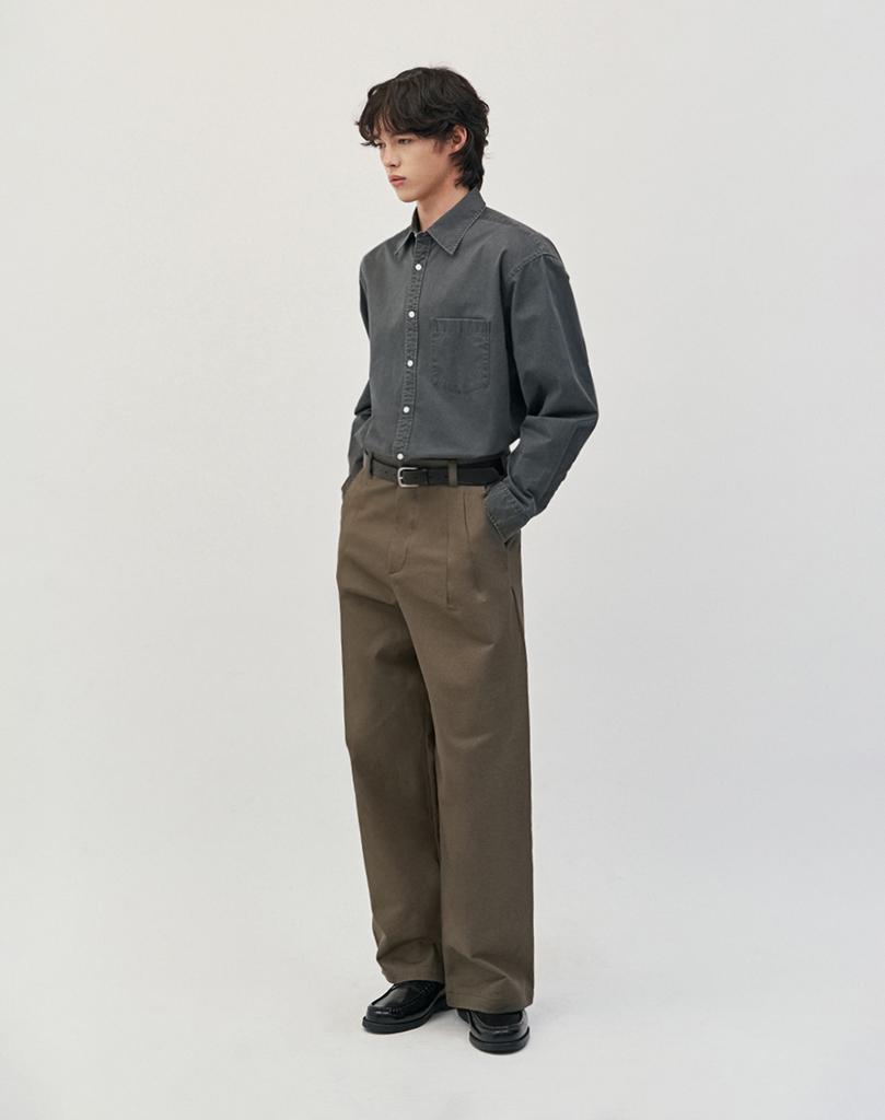 WORK ON BODY OFF Cle Wide Cotton Chino Pants [Olive]