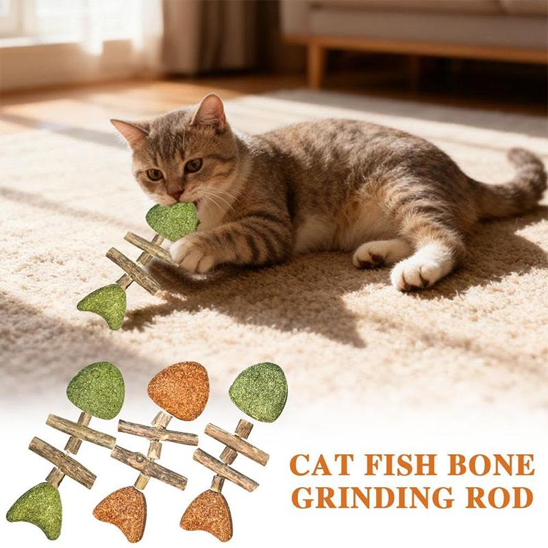 1Pc 2026 New Creative Fish Bone Cat Toy Wooden Catnip Teeth Cleaning Stick Pet Dental Health Care Chew Toy For Cats