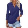 Women's Casual V-Neck Three-Quarter Sleeve Blouse with Print for Summer