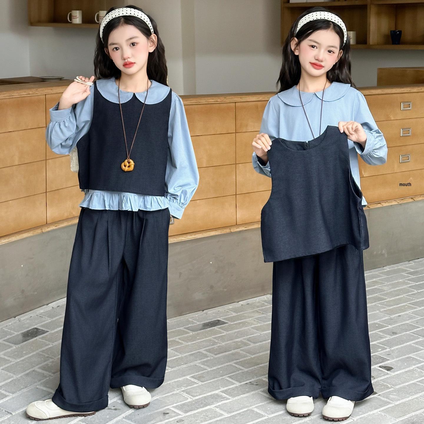 

Girls Stylish 3-Piece Set: Spring/Autumn 2025 - Shirt, Jeans & Vest 140 cm