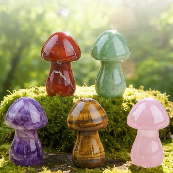 Mini Mushroom Gemstone Sculpture Cute Natural Healing Stone Polished Mushroom Figurine for Home Crafts Flower Pot Decor Gifts for Women Men