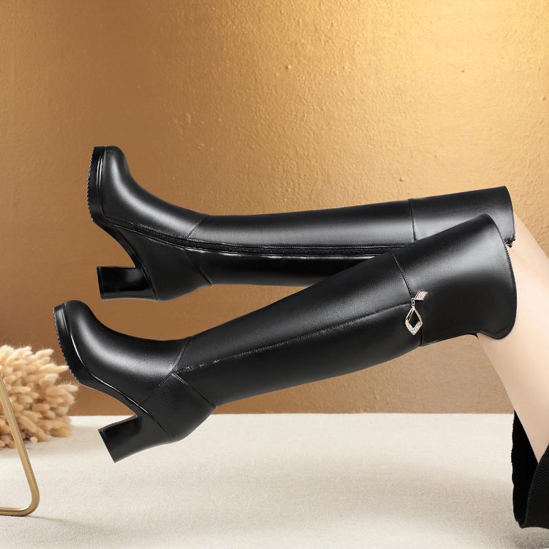 Fashion GKTINOO Women's Over The Knee Boots Natural Wool Genuine Leather Women Winter Boots Warm High-heel Women Motorcycle Boots