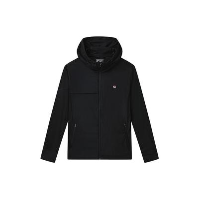 Veste à capuche zippée manches longues couleur unie Hommes vestes Noir F11M328702F-BK