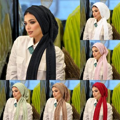 1pc Double-Layer Lace Women's All Seasons Soft Elastic Pleated Head Scarf Cap Breathable Hair Caps Fashionable Turban Bonnet