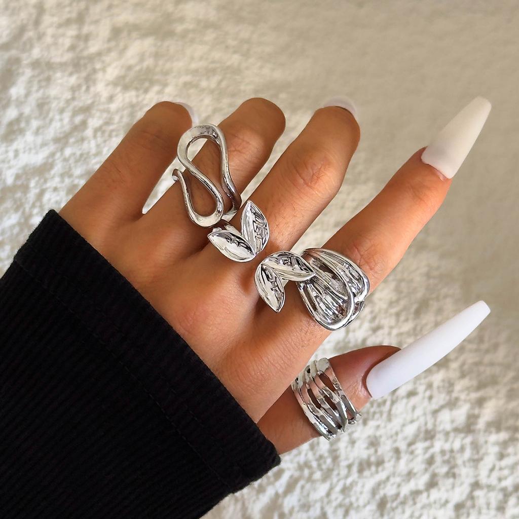 Fashionable irregular geometric openwork ring set design sense peach heart butterfly opening ring for women