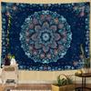 VIKAMA Navy Blue Floral Mandala Tapestry Bohemian Ethnic Style Wall Hanging for Bedroom Living Room Homestay Decor