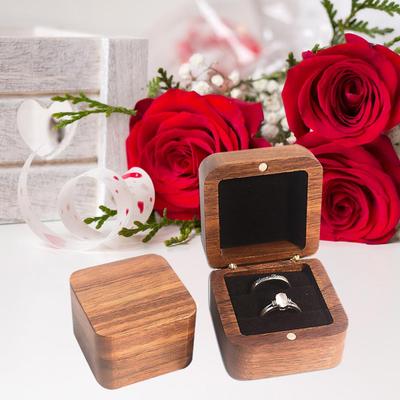 Engagement Ring Box Ring Case Exclusive Walnut Wood Ring Storage Box Velvet Lined Engagement Case Compact Square for Secure