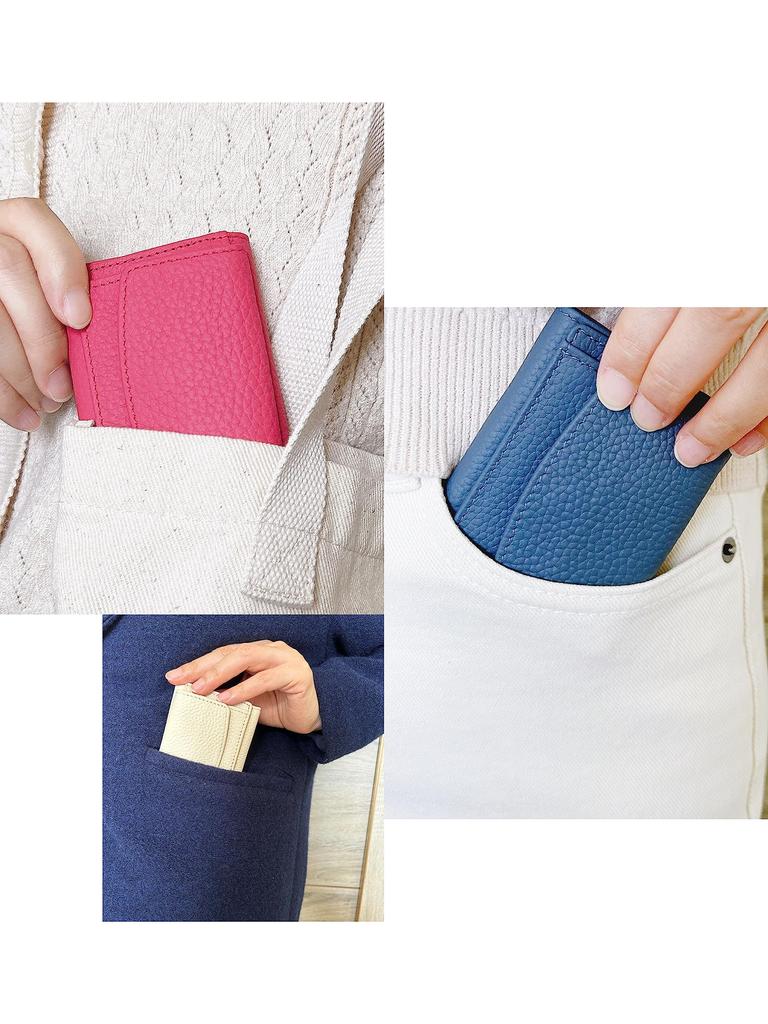 Liorne Mini Small Compact Slim Skimming Genuine Leather Women's Wallet, Wallet, Tri-fold Wallet, Wallet, Protection, (Khaki)