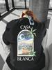 Men's Summer Casual Graphic T Shirt - Crew Neck Casa Blanca Print, Moroccan Arches and Cityscape Design