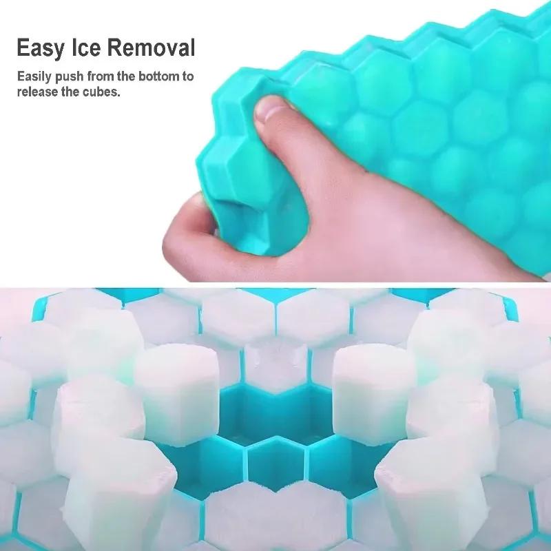 Food Grade Soft Silicone Ice Cube Mold with Cover, 37 Grid, Washable and Reusable, Easy Removal, Home Kitchen Tools, 1PC