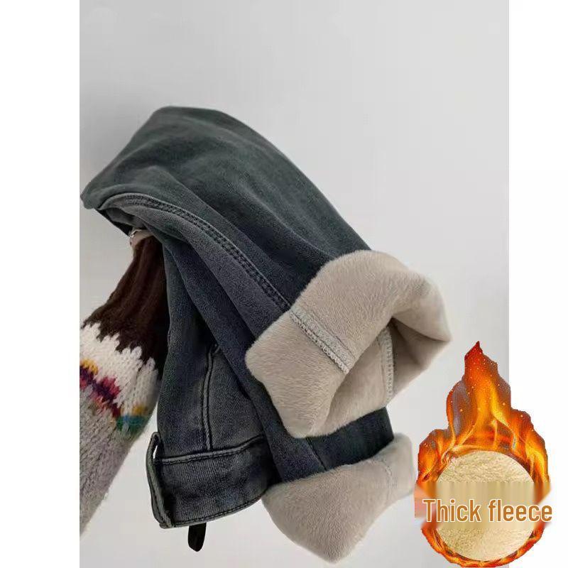 Women's Winter Fleece Lined Retro High Waist Plus Size Straight Leg Jeans