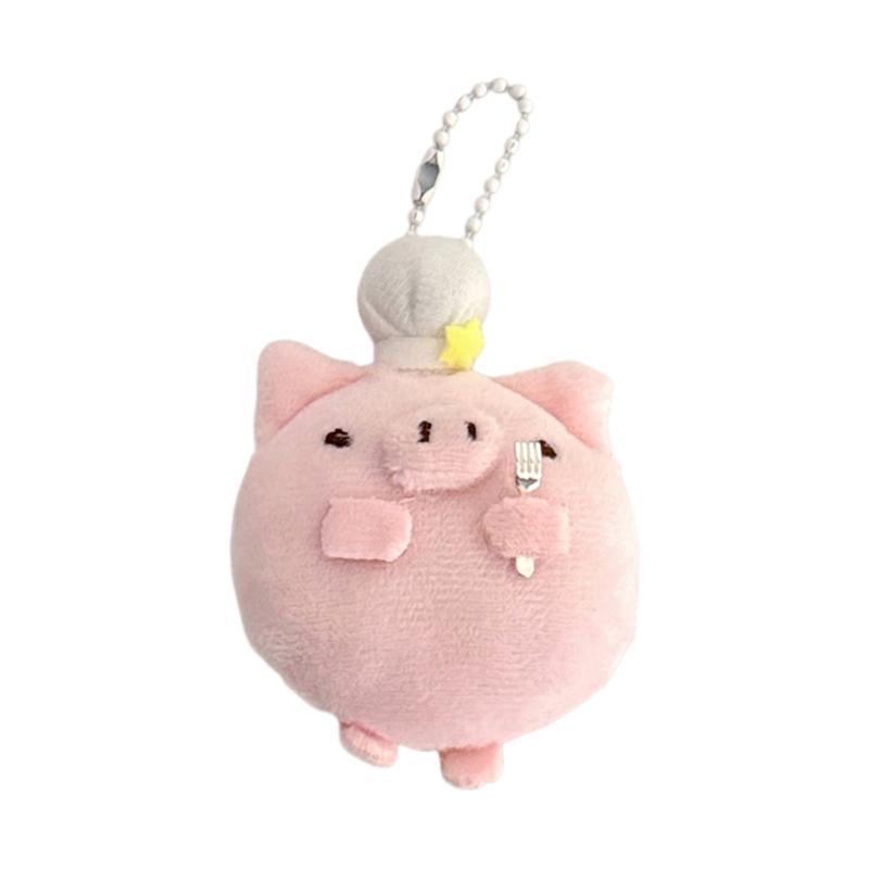 Cute Fluffy Pink Plush Pig Keychain Pendant Soft Stuffed Doll Ornament With Adorable Chef Hat For Backpack Decoration Gifts