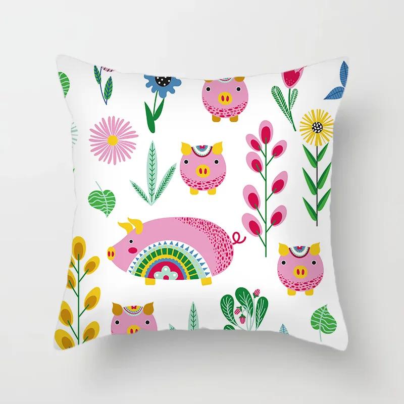 45*45cm Cute Cartoon Mermaid Dinosaur Alpaca Fox Pillowcase Sofa Office Seat Lumbar Cushion  Cover Home Decoration Pieces