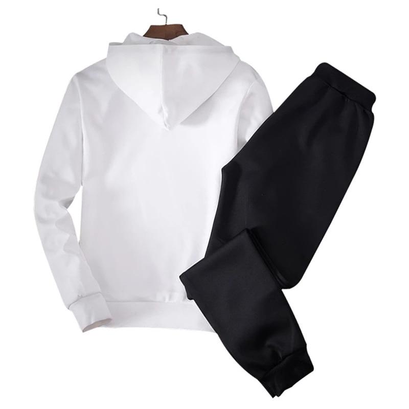 Zestaw Dresowy Męski Jesień Zima Bluza z Kapturem Sznurek Strój Odzież Sportowa Dwuczęściowy Zestaw Codzienny