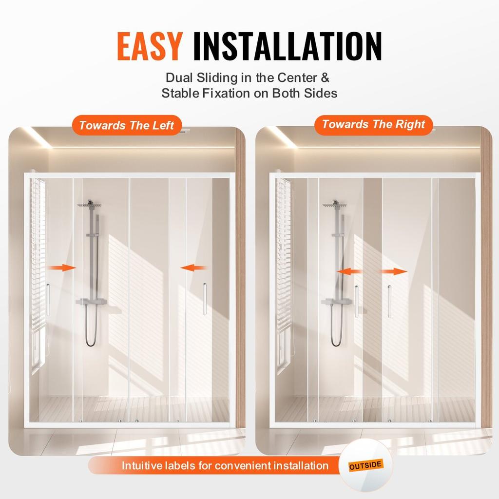 Semi-frameless Double Sliding Shower Door SGCC Tempered Glass 1/4" Chrome