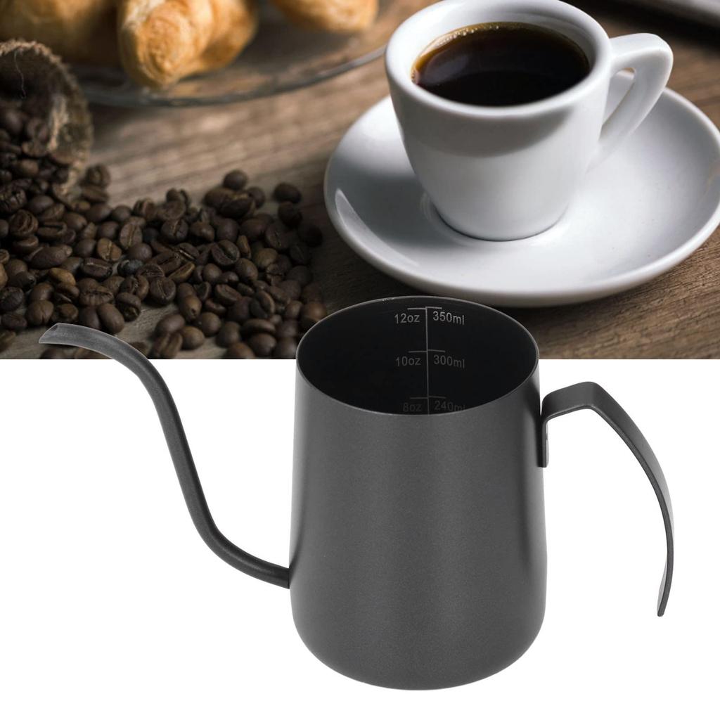 Compact Stainless Steel Narrow Spout Coffee Kettle with Drip Pot and Measuring Cup, Perfect for Kitchen, Office, Coffee, Tea, and More (Seven-Letter