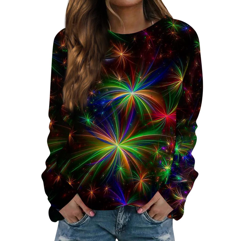 Women's Fashion Casual Long Sleeved Print Round Neck Sweater Top