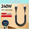 Typec 6a Fast Charging Dual Spring Cable Pd Compatible For Apple Huawei Phones Retractable Design