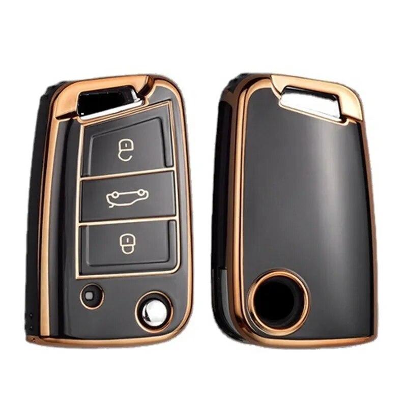 Gold Edge Car Key Case Full Cover Fob pro VW Volkswagen Golf 7 MK7 Tiguan MK2 pro SEAT Ateca Leon FR 2 Ibiza pro Škoda Octavia