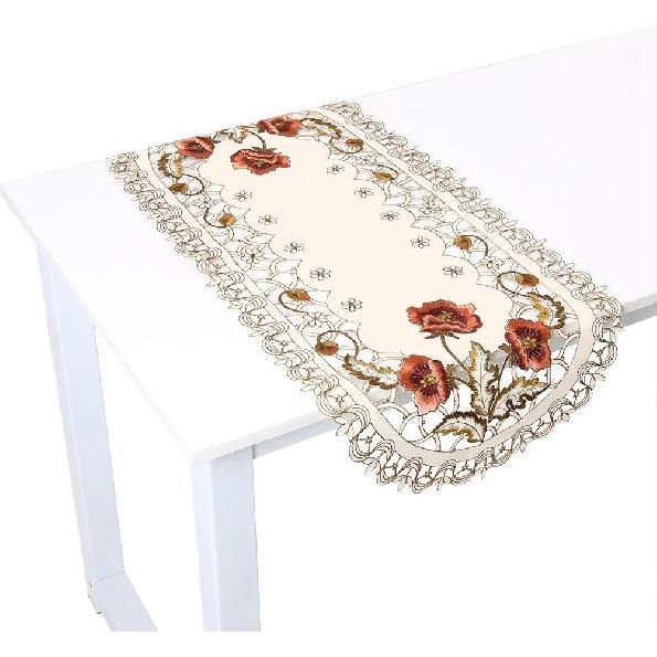 Rural Style Hollow Embroidered Tablecloth, Vintage and Luxurious Red Floral Flower Table Decor, Anti-Wrinkle Wear and Heat Resistant Table Runner