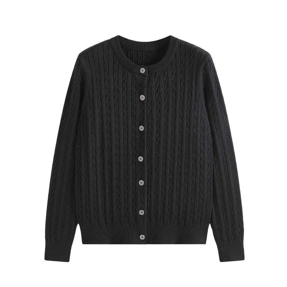 Women's Cable Knit Cardigan Long Sleeve Round Neck Button Front Solid Color