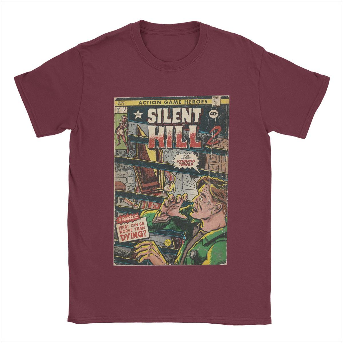

Мужские футболки с изображением Пирамиды и комиксов Silent Hill, 100% хлопок, одежда с коротким рукавом и круглым вырезом, футболки с идеей подарка XXXXXL бордовый