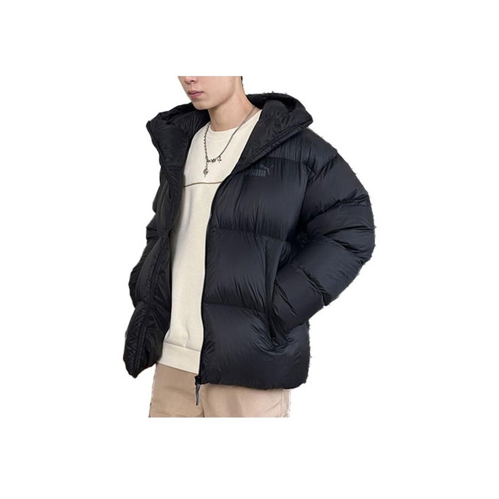 PUMA Solid Zip-Up Hooded Down Jacket Men Outerwear Black 678334-01