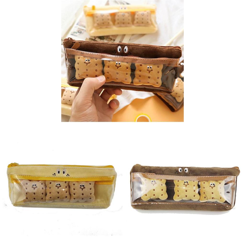 Style Soft Pencil Bag With Dual Compartment Cookie Pattern For School Supplies