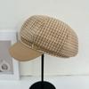 Retro plaid octagonal hat women's spring British style duck tongue newsboy hat fashion shading temperament painter hat