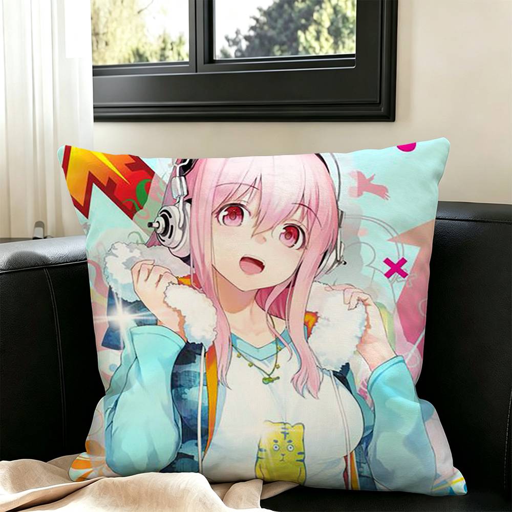 S-Super Sonico Square Double-Sided printed Pillow Case Bedroom Bedside Pillow Sofa Cushion Cover
