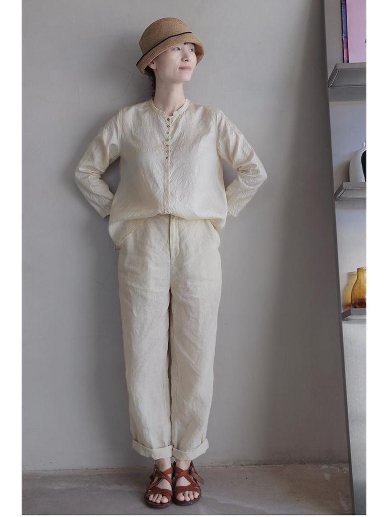 Autumn 2021 Retro Chinese Style Tussah Mulberry Silk Stand Collar Loose Long Sleeve Casual Women's Shirt