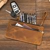 Crazy Horse Leather Zipper Wallet Simple Style Coin Purse With Key Chain For Car Key Purse Genuine Leather Men Women Coin Bag