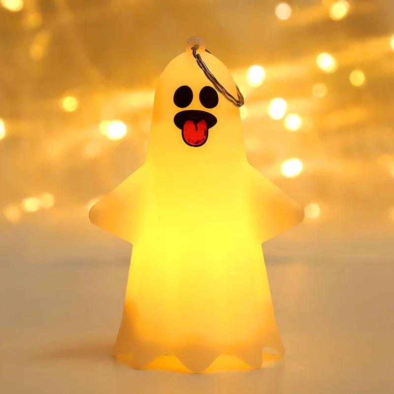 Portable Pumpkin Lantern with Ghost Hanging Ornament Hallowmas Decoration for Party Haunted House Indoor Outdoor Scene Prop