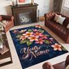 Floral Theme Crystal Velvet Rug Personalized Custom Name Text Soft Floor Mat Home Decor