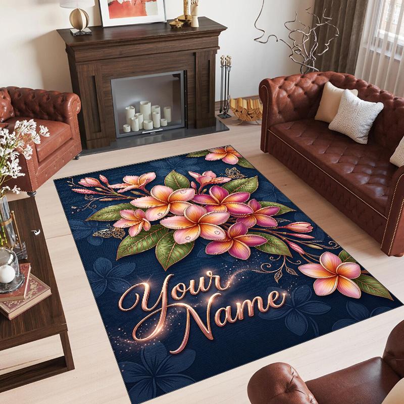Floral Theme Crystal Velvet Rug Personalized Custom Name Text Soft Floor Mat Home Decor