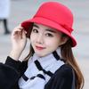 Autumn Winter French Bow Bucket Hat Women Sweet Felt Hat With Folded Shape