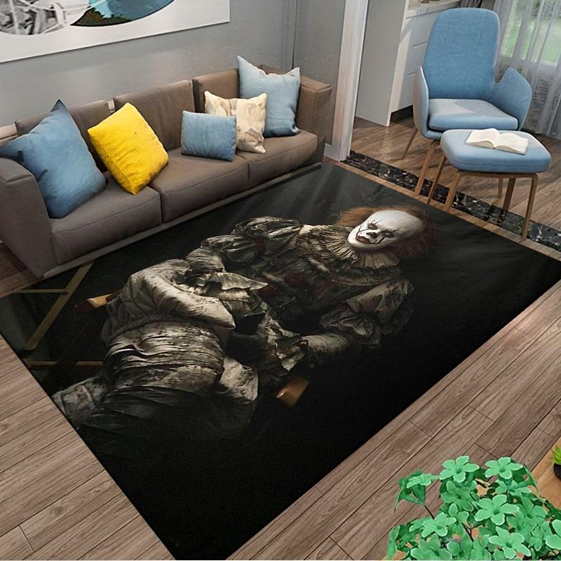 Horror Clown Inspired Decorative Carpet with Dark Background and Creepy Design Suitable for use as an anti-slip    for    room and bedroom sofas