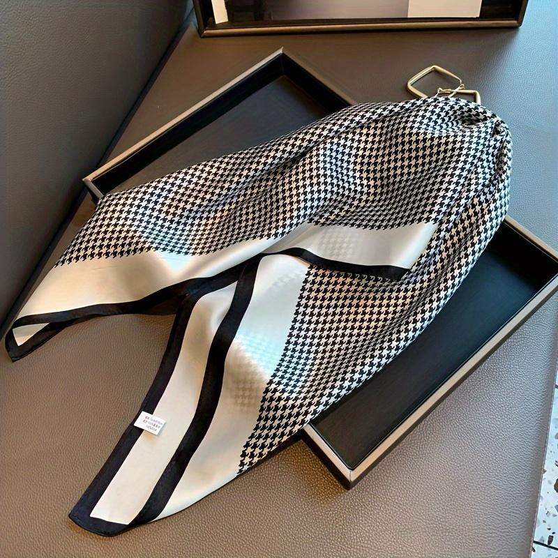 Foulard Carré Pied-de-Poule Simple Châle Élégant Fin Lisse Soyeux Foulard de Tête Pare-Soleil Décontracté pour Femmes