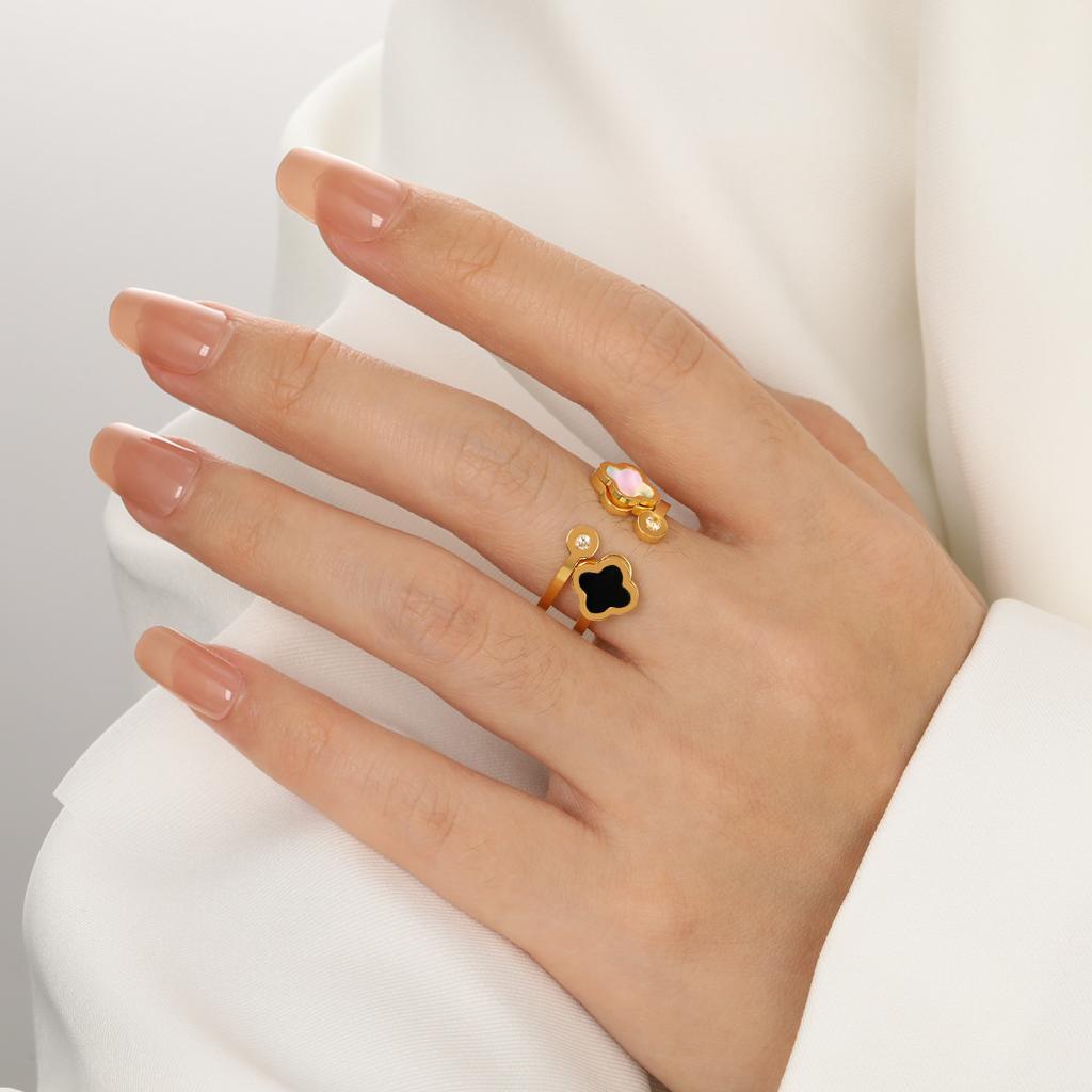 Light Luxury Fashion Four-Leaf Clover Ring Fashion Personality Opening Adjustable Titanium Steel Finger Ring