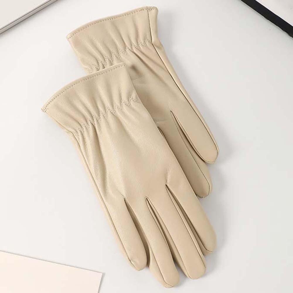 Soft Black Thickened Gloves  Beige Finger Mittens PU Anti-cold Gloves  Outdoor Sport