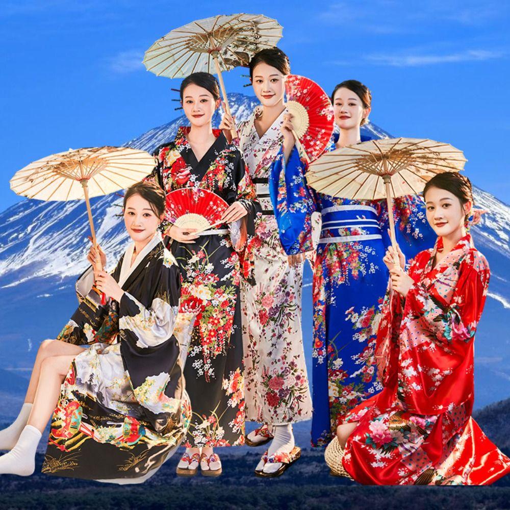 Cosplay Costume Sakura Girl  Kimono Dress Printed Floral Japanese Style Yukata Bathrobe  Geisha