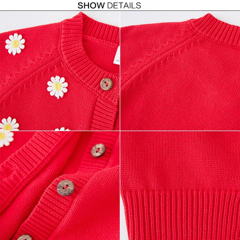 Ručně vyřezávaný dětský pletený cardigan s kulatým výstřihem Jarní a podzimní malý a středně velký dětský svetr