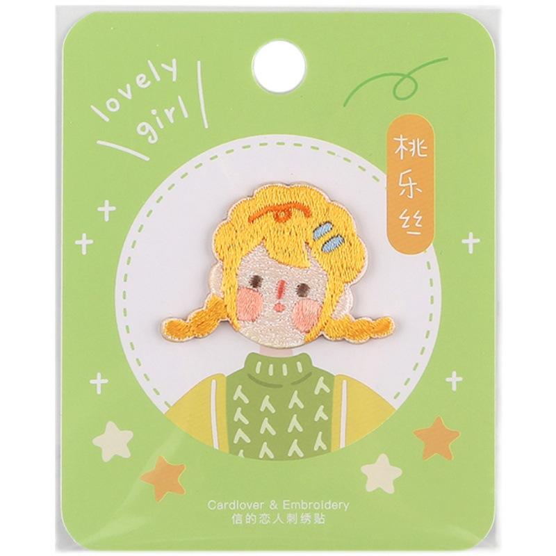 Naklejka z tkaniny z uroczym haftem Paste Girl, naklejka dekoracyjna na telefon komórkowy, notatnik, naszywka do zakrywania dziur na ubrania, czapki