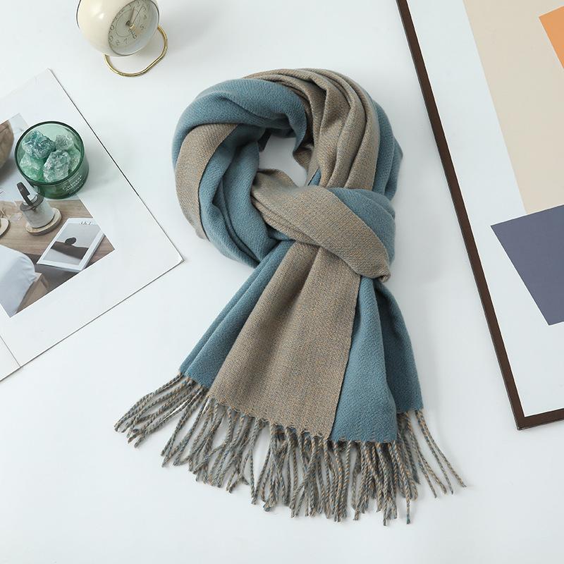 Double-sided Two-color Scarf for Women Autumn and Winter High End New Wool Scarf Shawl Imitation Cashmere Scarf
