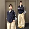 Womens 2026 Retro Baseball Jacket Stand Collar Oversized Cropped Coat Cotton Blend Casual Outerwear