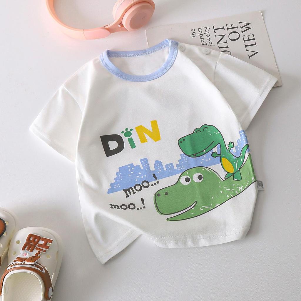 Letní trička s krátkým rukávem 2026 pro chlapce a dívky Miminko Jaro Kulatý výstřih Kreslený bavlněný top pro děti