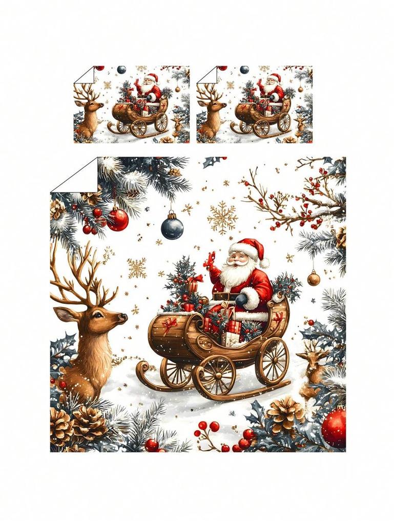 2/3ks Vánoční stromek Dárek Vzor sněhové vločky Sob Santa Claus Měkká sada povlaku na peřinu Vhodná do ložnice, pokoje pro hosty
