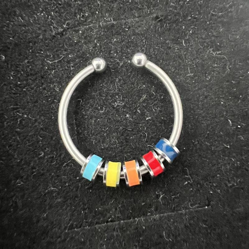 Women Men Open Ring Adjustable Anxiety Relief With Enamel Bead Opening Decoration Accessory Stacking Spinning Ring