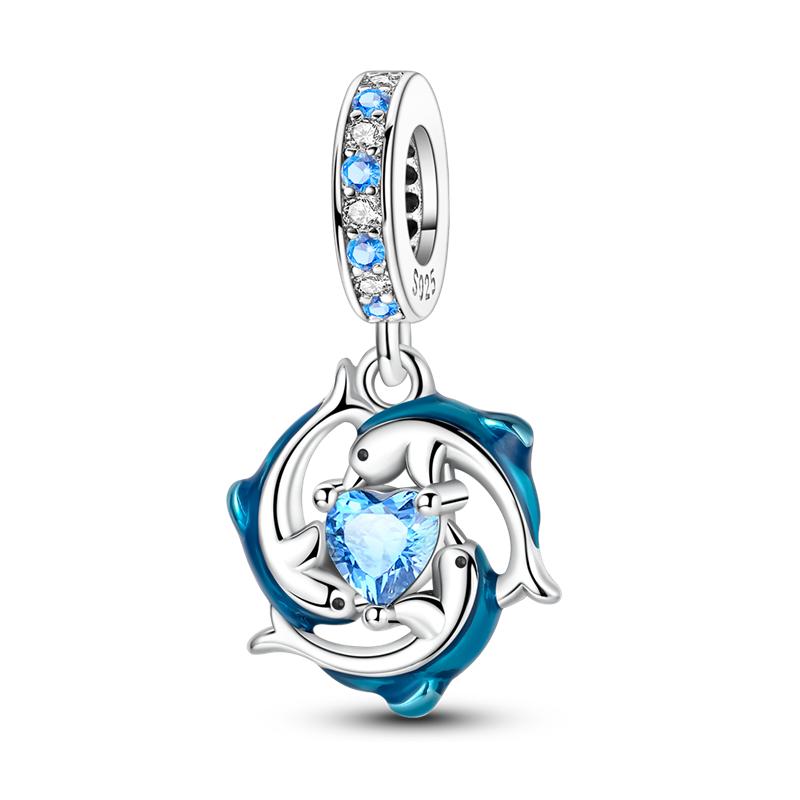 Original 925 Silver Charms Bead Gecko Dolphin Whale Shark Pendants Fit Women Girls Bracelet DIY Jewelry Gift